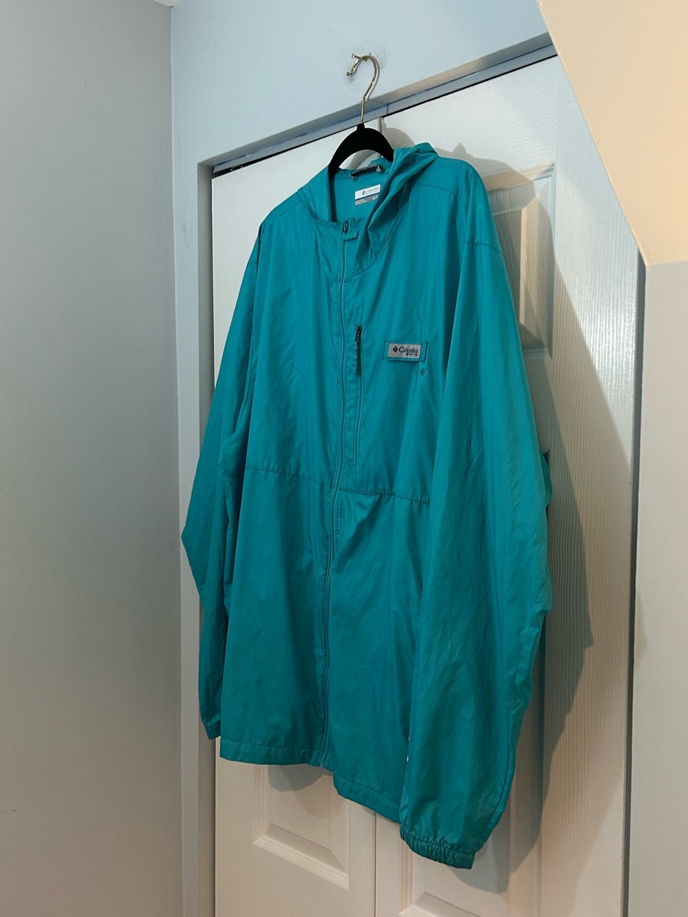 Columbia PFG Hooded Fishing Jacket Windbreaker Aqua Blue Men’s XL Lightweight